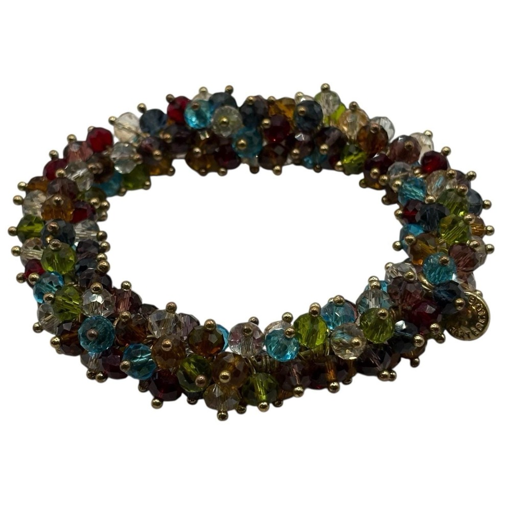 Charter Club Stretch Bracelet Faceted Glass Cha Cha Beads Gold Tone‎ Colorful - Picture 9 of 16